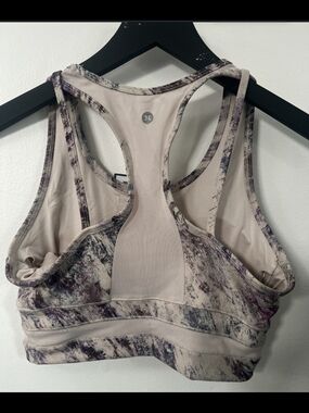 RBX Beige and Purple Marble-Print Racerback Sports Bra